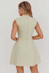 Thandi Pleat Shoulder Faux Pocket Mini Dress Sage